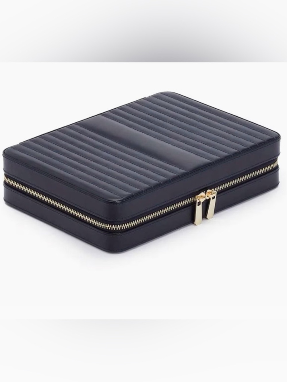 WOLF Navy Leather Jewelry Case with Gold Logo - Picture 2 of 6